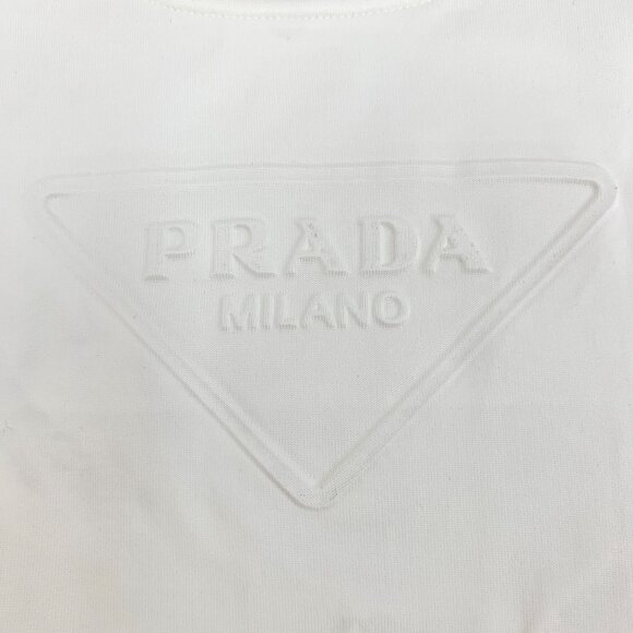 Prada White Triangle Logo Relief Round Neck Short Sleeve T-Shirt Size S - Picture 5 of 8